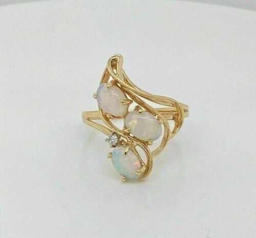 3Ct Oval Cut Lab Created Fire Opal Engagement Womens Ring 14K Yellow Gold Finish - Image 3 of 4