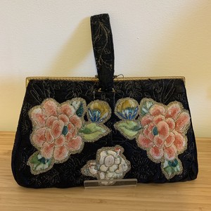 Antique Chinese Forbidden Stitch Embroidered Silk Bag Purse Clutch Gilt Frame