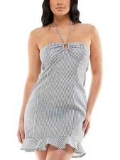 Speechless Womens Linen Blend Striped Mini Halter Dress Juniors XS NWT(53)