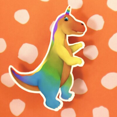 Hand Drawn Rainbow Unicorn Dinosaur Sticker - 2  Tall