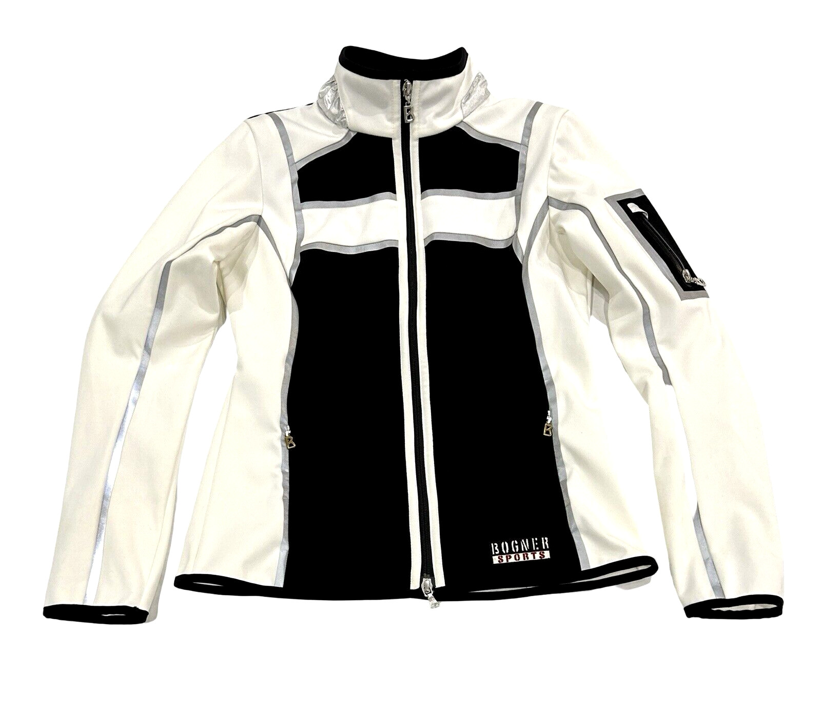 Chaqueta Bogner Sports Mujer Capa Media Talla S Blanca y Negra Reflectante Softshell