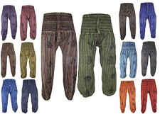 Hippie Boho Rétro Gipsy Colorati Slavato con Stampa Simbologia Genio Pantaloni