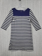 Gap Striped 3/4 Sleeve Sweater Dress Sz Small Knee Length Cotton Blue Gray White