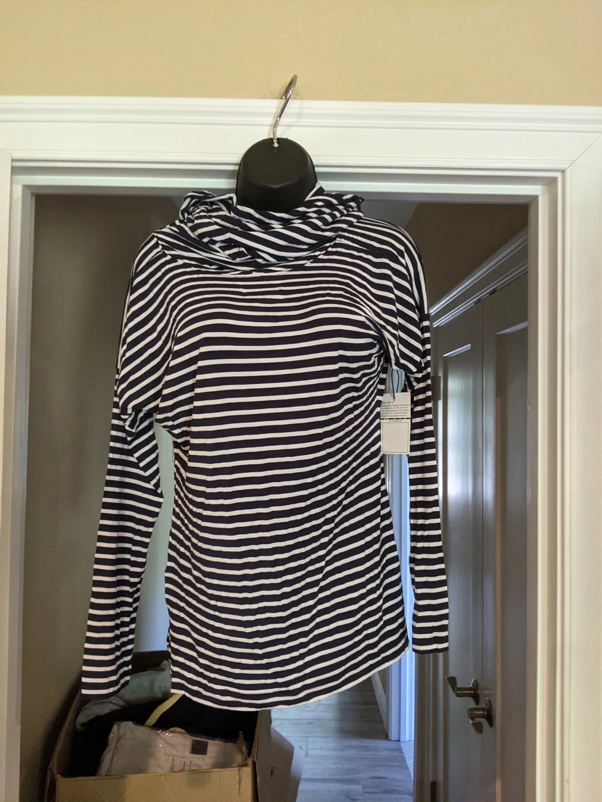 Mott50 Sun Protect UPF 50 Navy Striped LS Medena cowl neck top Size L