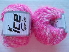 Ice Yarns loopy mohair/wool yarn, hot pink/white, lot of 2 165 yds each 