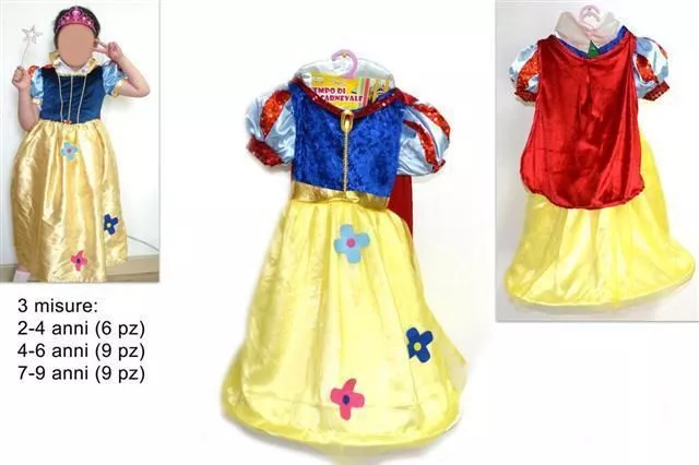 VESTITO COSTUME CARNEVALE BIMBA BIANCA NEVE 2 MISURE:2-4 ANNI,7-9