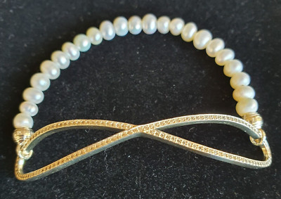 NEW Thomas Sabo Infinity Bracelet  TLBA 0005WH Cubic Zirconia Fresh Water Pearls