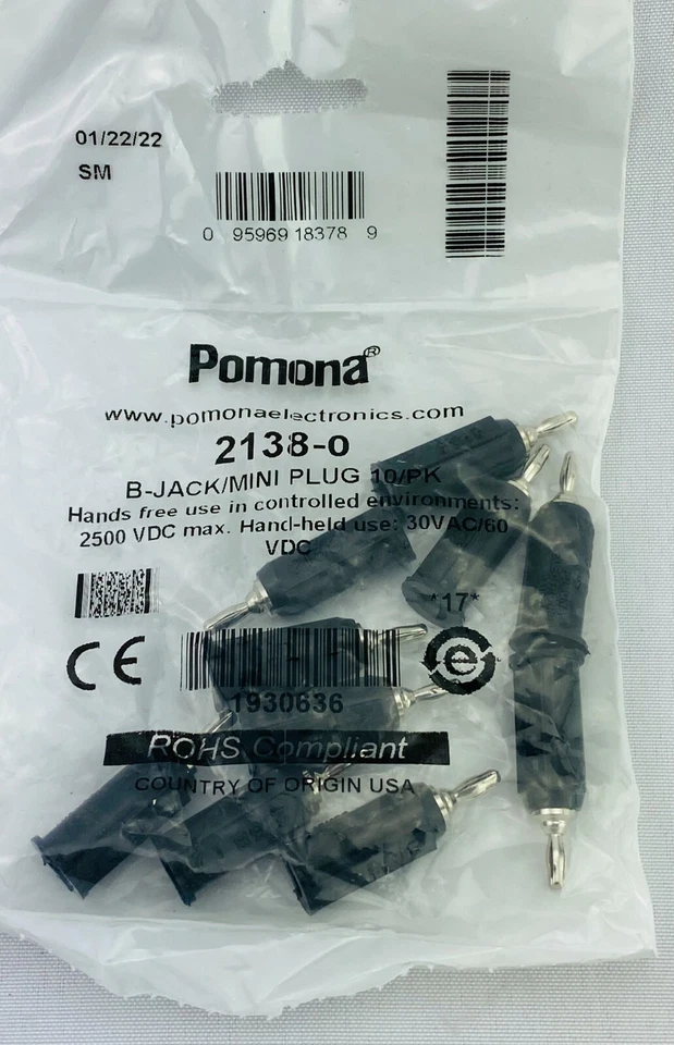 10pcs Lot Pomona 2138-0 Banana Jack to Mini Plug Nickel Plated 1.33" Hands Free - Image 2 of 2