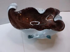 Vintage Murano Glass Art Bowl White with Coper Spots Inside