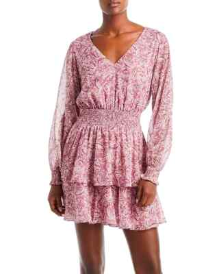 #ad Aqua Purple Multi Metallic Paisley Mini Dress L62206 Womens Size M $68.60