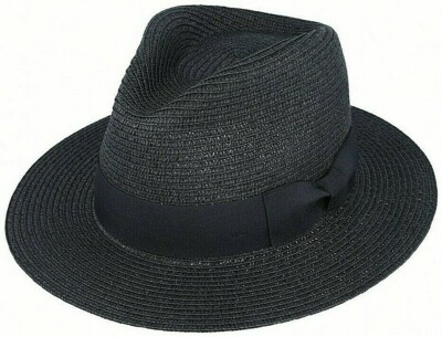 Herren Stroh Fedora Hut Sonne Sommer Papier Gangster schwarz Feder Trilby Frauen