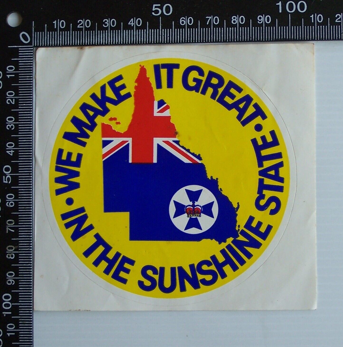 VINTAGE WE MAKE IT GREAT IN THE SUNSHINE STATE QLD ADVERTISING PROMO STICKER
