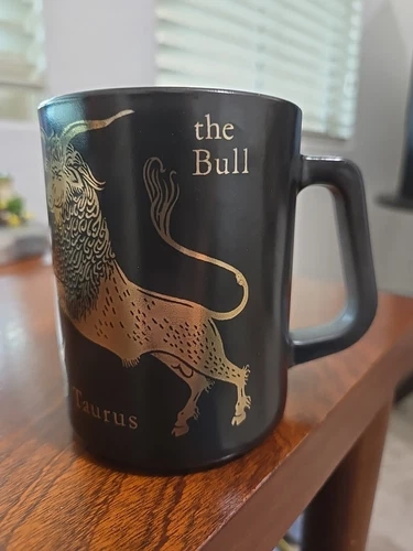 Vintage Federal Milk Glass Taurus Coffee Mug Cup Black Gold Zodiac Astrology