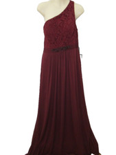 Adrianna Papell Women's One Shoulder Lace Gown Dress Burgundy Size: 10 New
