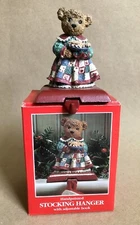 Potpourri 1995 Christmas Stocking Hanger Mama Teddy Bear w/Box Holds Up to 4lbs