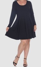White Mark Women's Black Jenera Textured Fit & Flare Dress Plus Size 3XL