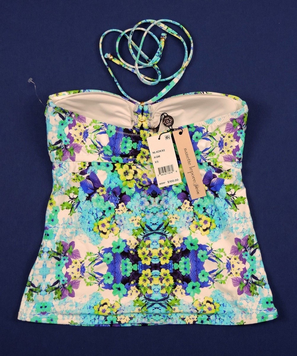 nyalon NANETTE LEPORE Tankini Top Swim Blue Green Purple Floral XS NWT | eBay