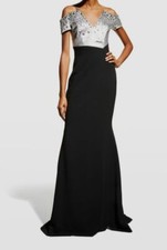  5610 Pamella Roland Women's Black Embellished Off-the-Shoulder Gown Dress Sz 10