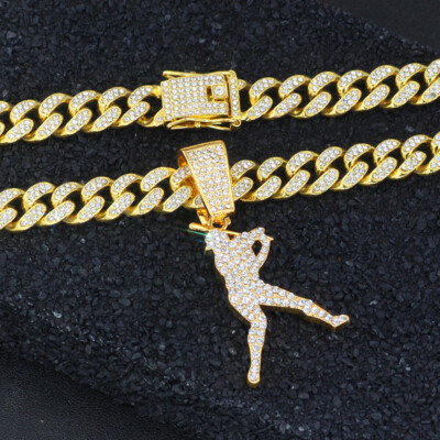 Men 12MM White Gold Plated Iced Out Miami Cuban Link Chain & Baseball Pendant