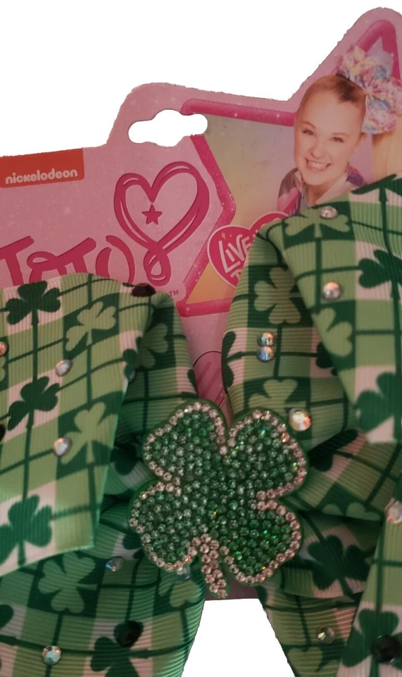 2 NOVOS Arcos Jojo Siwa Strass Verde Trevo e Cavalos Pretos Estrelas - Imagem 3 de 4