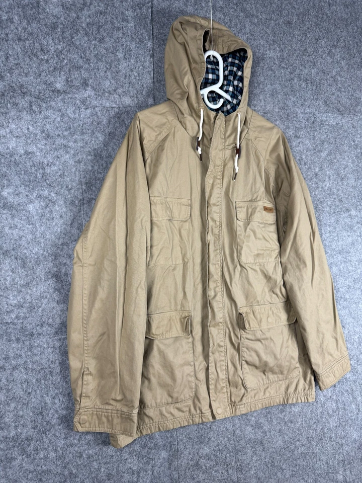 Volcom Jacket Men's XL Beige Chore Coat Full Zip Lined Hooded Pockets Military - Image 3 of 4