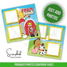 Farm Friends Scrapbook Quick Pages Girl Boy Animals PRINTED Premade 20