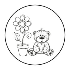 BLACK WHITE TEDDY BEAR ENVELOPE SEALS STICKERS LABELS TAGS 1.5" ROUND 30