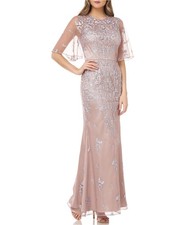 JS Collections Womens Embroidered Flutter Sleeve Gown Dress