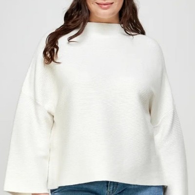 NWT Ellison Plus Size Casual Ivory Mock Neck Ribbed Sweater 1X