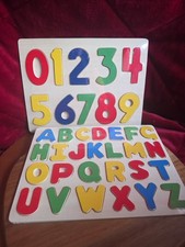 3D Wood Alphabet Puzzle and Numbers Puzzle, Colorful With Pictures New Sealed