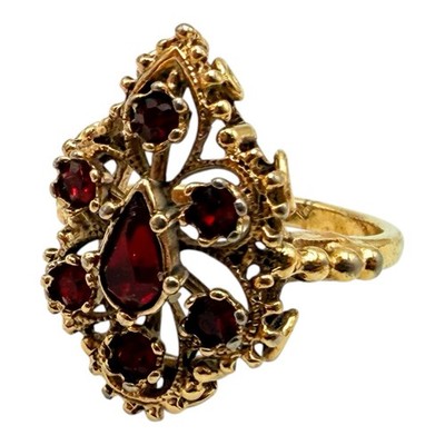 VINTAGE ESTATE BOHO SIZE 6 RING Stamped 14K H.G.E. With Lab Rubies