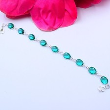 Swiss Blue Topaz Gemstone Handmade 925 Sterling Silver Jewelry Bracelet Sz-7-8"