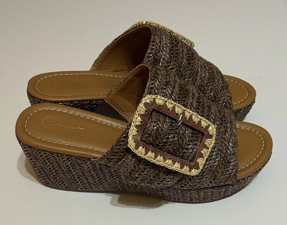 Sapatos femininos Cato tamanho 9 M slides 3" salto cunha vime trabalho escritório uso casual - Imagem 2 de 4