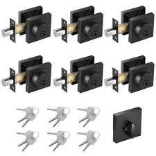 Matte Black Square Single Cylinder Deadbolt Lock, 6 Pack, Home Security Door ...