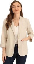 Women's Beige Notch Lapel Blazer, Single-Breasted