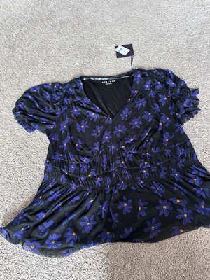Ava & Viv women's plus 1X black floral print blouse NEW