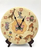 Dolce Mia Nursery Clock Circus Animals Fabric Handmade Vtg Berkeley CA 10” Works
