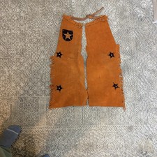 Vintage 70s/80s Kids Real Leather Western Cowboy Chaps With Fringe 25  