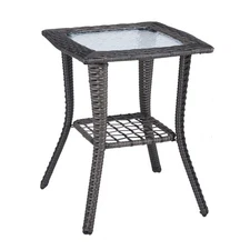Outdoor Wicker Side Table Rattan End Patio Coffee Bistro Table for Porch Balcony