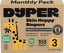 Dyper 168 Pack Simply Kind White Unisex Size 3 Disposable Baby Diapers 0.41 per diaper