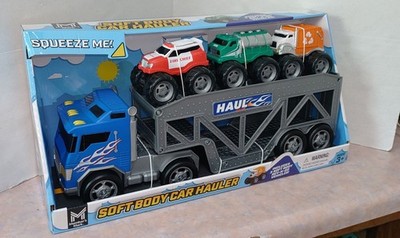 Member's Mark 4 Piece Toddler Soft Body Car Hauler Toy Set Blue Brand New
