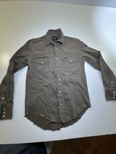 VTG Wrangler Cotton Canvas Shirt Mens Medium Army Green Pearl Snap Outdoors