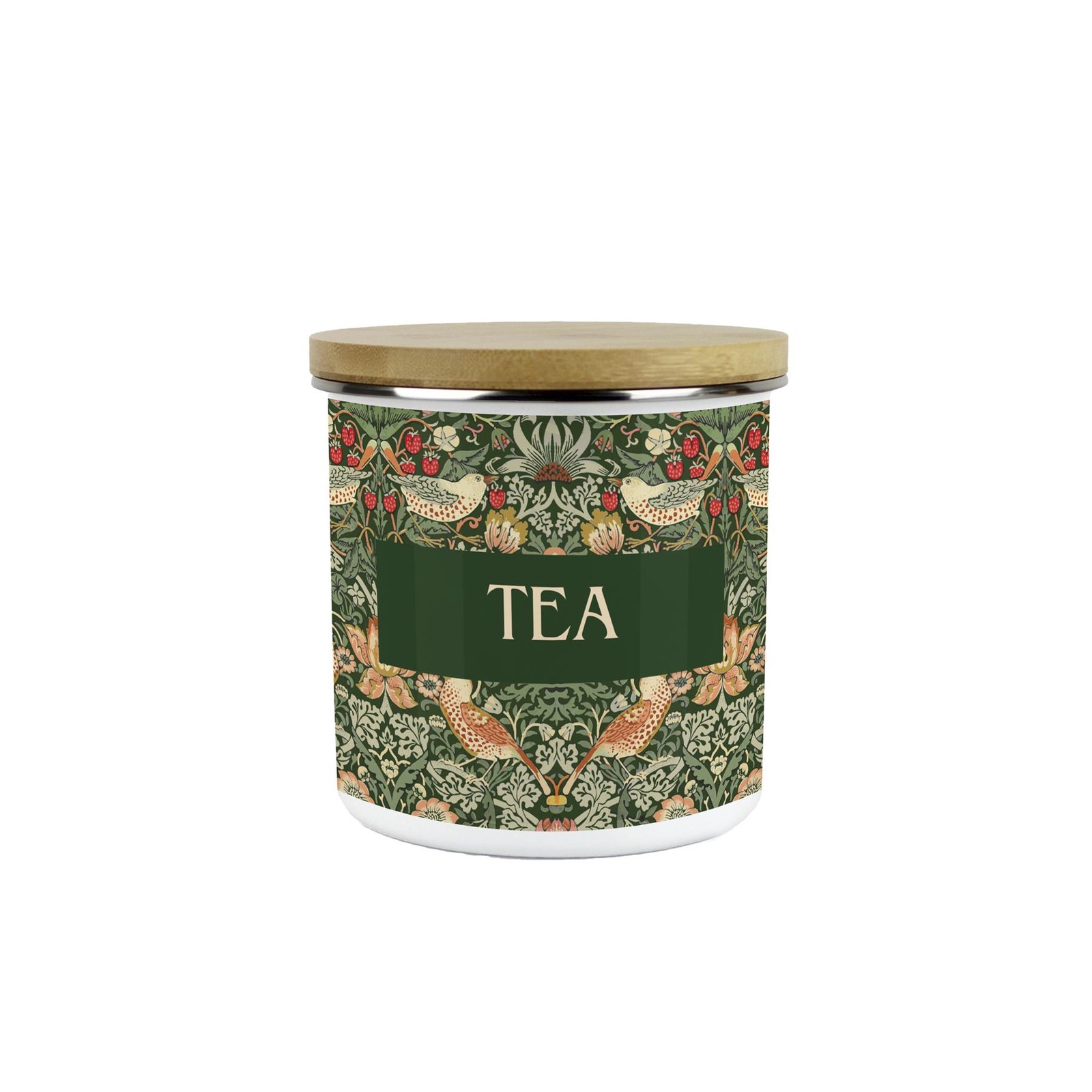 Forest Green Strawberry Thief Tea Canister - William Morris Kitchen Storage Gift