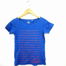 UNIQLO Ladies Cotton Pullover T-Shirt Blue Red Size S Short Sleeve Japan