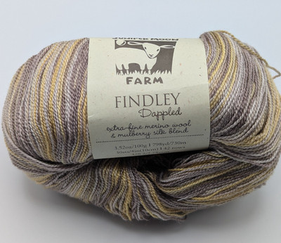 1 BALL JUNIPER MOON FARM FINDLEY DAPPLED WOOL/SILK LACE WT YARN YELLOW/GRYCREAM
