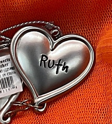 RUTH Ganz Silver Tone Puff Heart Personalize Engrave Pendant Charm Interlock