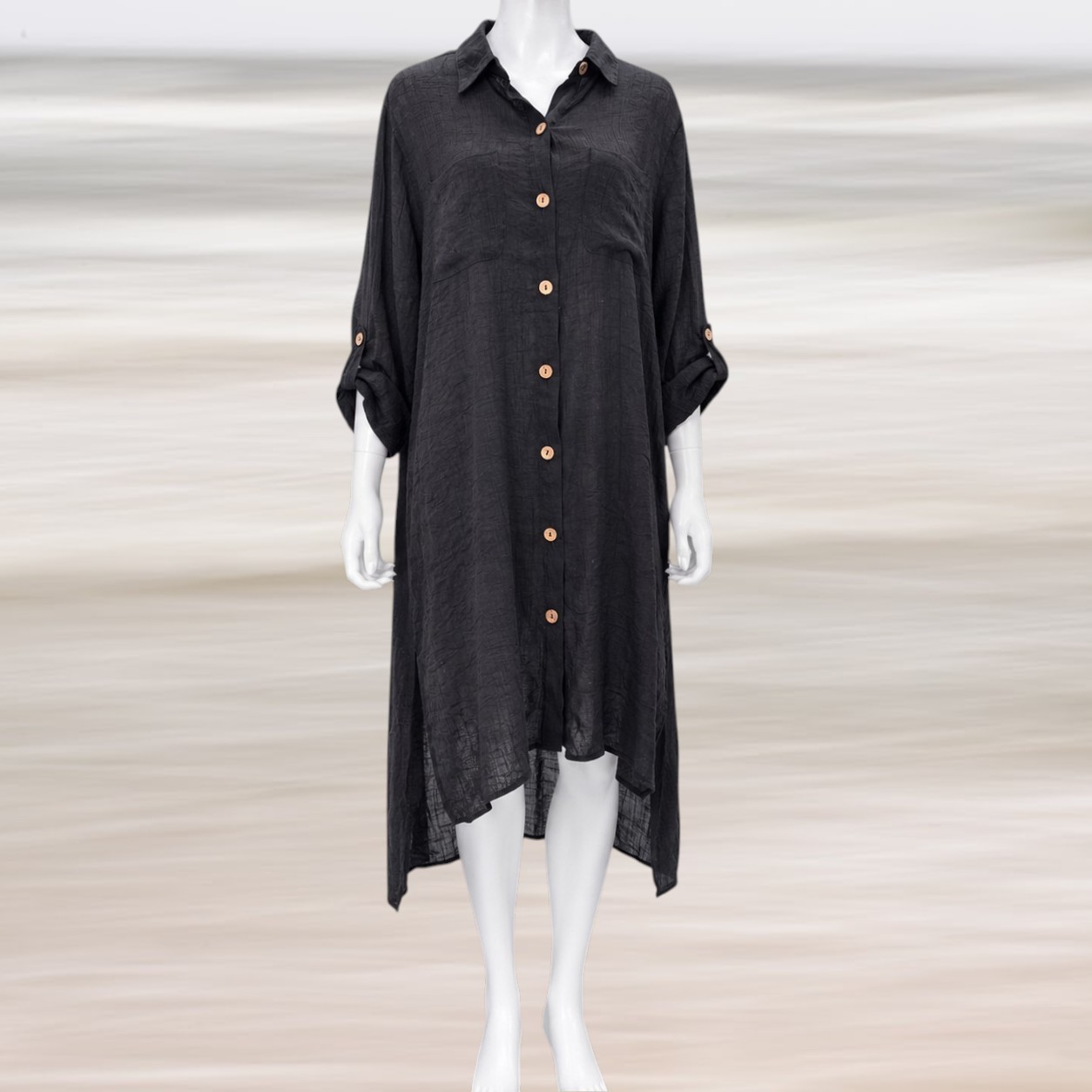 Shore Life XL Gauze Button Up Shirt Dress Swim Coverup Hi Low Hem Boho Coastal
