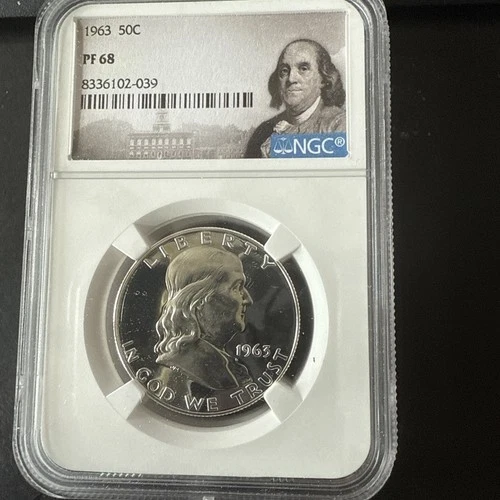 1963 Franklin Silver Half Dollar - NGC PF68 - Franklin Label - mirror surface 🔥