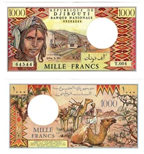 DJIBOUTI: 1000 Francs Banknote  1991 P37e 1000 Francs UNC condition GENUINE