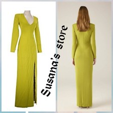 NWT BCBG MAXAZRIA SIZE 0 PEAR LIQUEUR V-NECK LONG SLEEVE FRONT SLIT GOWN DRESS